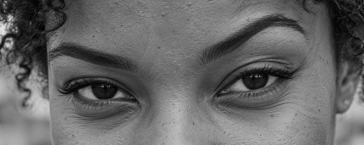 A woman's eyes, looking straight at the camera